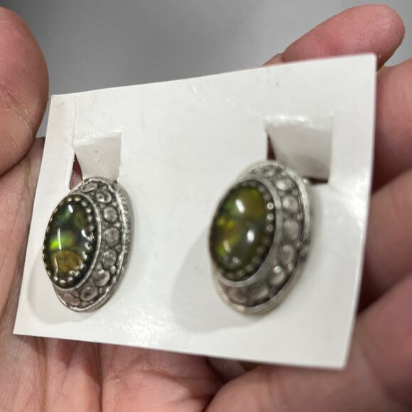 Vintage Stone Silver Tone Clip on Earrings Grannycore Fancy Jewels Old Money - Picture 3 of 6